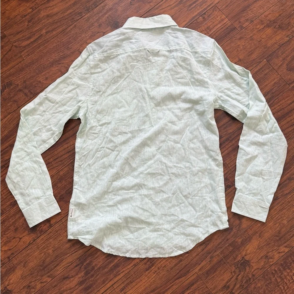 NWT Ben Sherman Men's Light Mint Green Button-Down Linen Blend Shirt | small